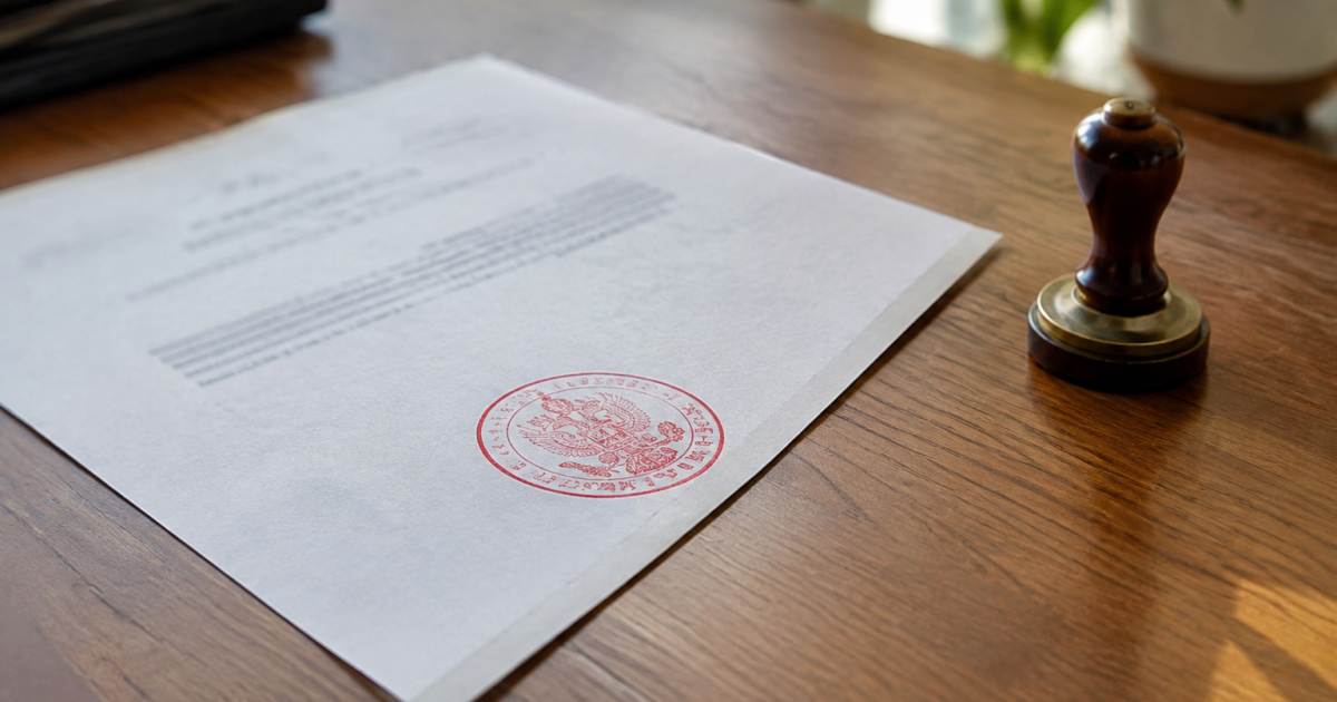 Papier officiel avec tampon rouge pose sur bureau