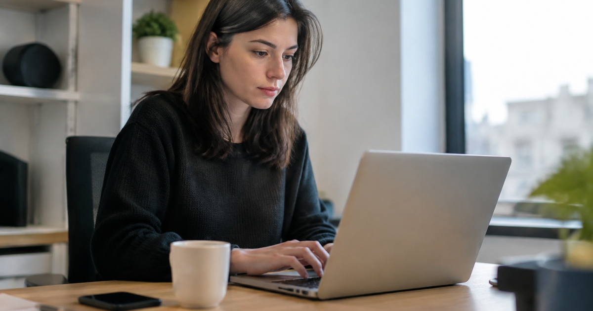 Personne assise devant son ordinateur portable au bureau