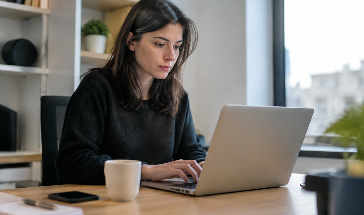 Personne assise devant son ordinateur portable au bureau