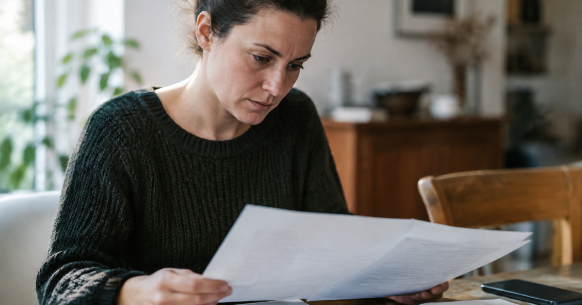 Personne lisant document revenus a table