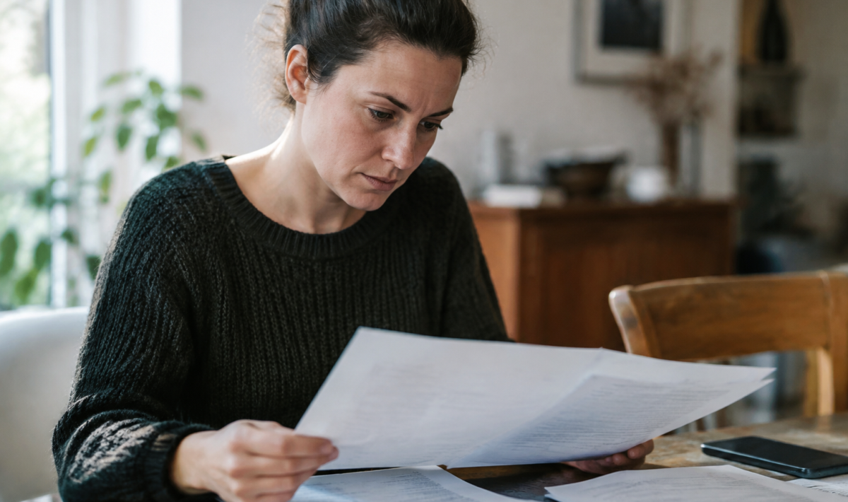 Personne lisant document revenus a table